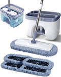 Flat Microfiber Mop and Bucket Set with Wringer, 360° Spin Mop for Floor & Wall Cleaning, 17.7x9in Wide Head, 4 Washable Pads, Hands-Free