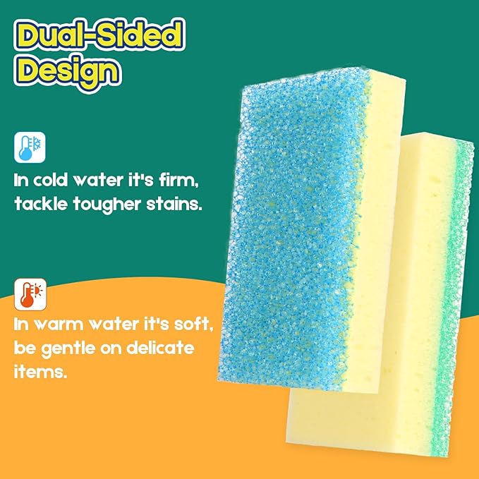 Scrub Sponge, Dual-Sided Temperature-Responsive Scrubber - Non-Scratch - Multipurpose Dish Sponges for Kitchens, Bathrooms, and Outdoor Use - 8 Pack