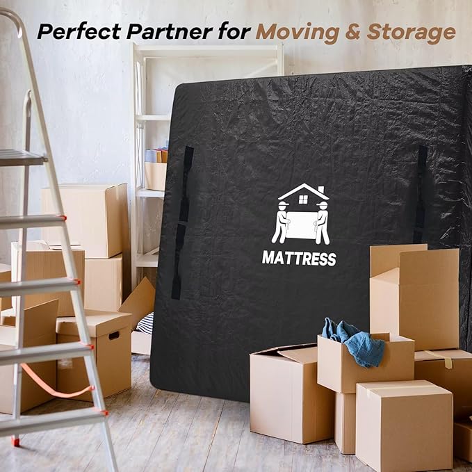 Mattress Bags for Moving, BETU Mattress Protector Waterproof Mattress Cover Full Size Storage Bags with 8 Heavy-Duty Handles and Zipper for Bed Extra Thick Large Reusable (77"x57"x15" Black)