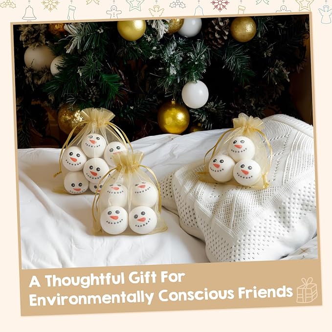 Jenaai 6 Pcs Wool Dryer Balls Bulk for Easter Laundry Basket Cute Organic XL Wool Dryer Laundry Balls Natural Soft Fabric Softener Anti Static Fabric Softener Alternative for Clothes(Snowman Face)
