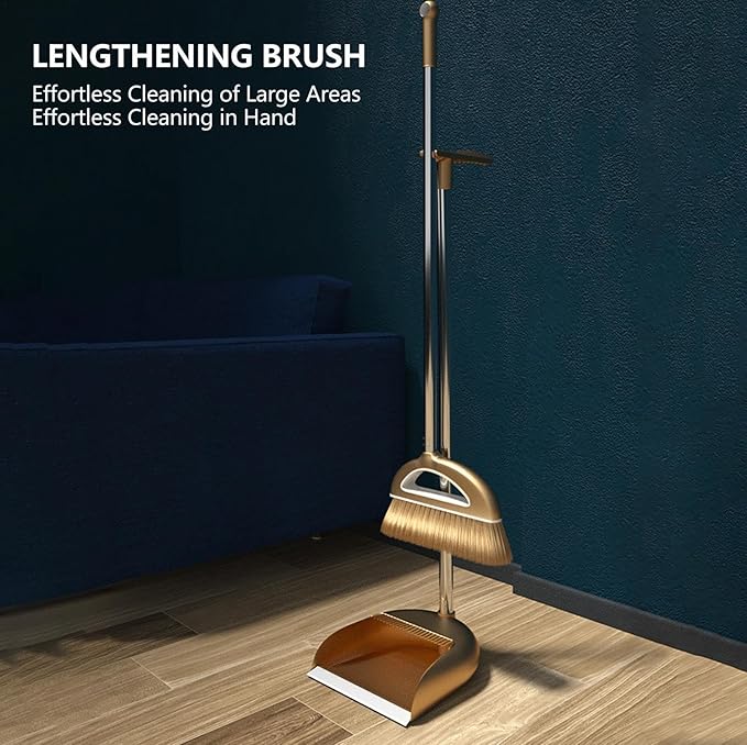 Broom and Dustpan Set, Broom and Dustpan Combo Set, Long Handle Broom with Dustpan Combo Set, Stand Up Broom and Dustpan for Home, Heavy Duty Broom for Kitchen Offices, LKSX585SIHM53TRUDTX