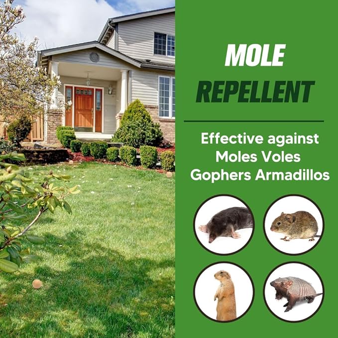Mole Repellent for Lawn & Garden,Natural & Plant-Based,Get Rid of Gopher,Vole,Armadillo,Groundhog,Safe Around People, Pets & Plants,Simple to Use-8P