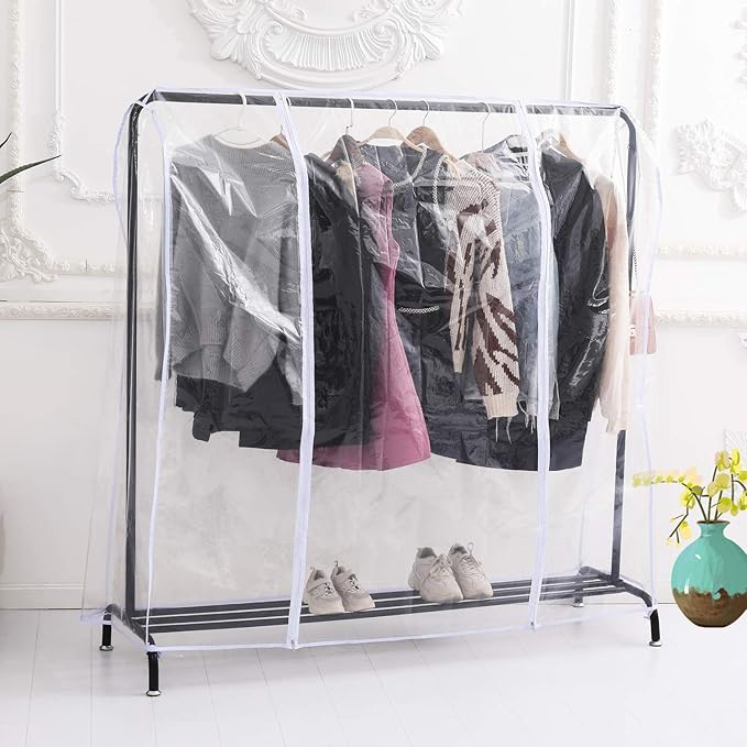 Ruibo Clear Garment Rack Cover for Clothes Rack Cover with 2 Durable Zipper/Clothing Waterproof, Dustproof Protector (S:47.2x20x60 inch)