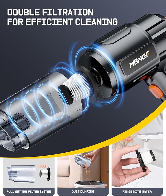 MBNGF Car Vacuum Portable Cordless,35000PA High Power Suction & Blower, Handheld Vacuum Cleaner for Car, Home, Desktop, Keyboard,Birthday Gifts for Men Dad Husband(Midnight Black)