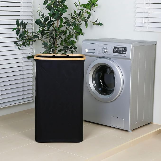 iEGrow Laundry Hamper with Lid, 110L Large Laundry Hamper with Handle and Lid, Collapsible Clothes Basket Organizer with Removable Inner Bag for Clothes Toys Towels - Black