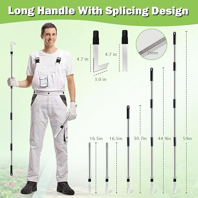 2 Crack Weeder Tool Set, 59" Long Handle Crevice Weeding Tool for Gardening Weed Remover, Manual Crack Weeder Puller, Durable Weeding Tool for Patio Sidewalk Driveway Cracks