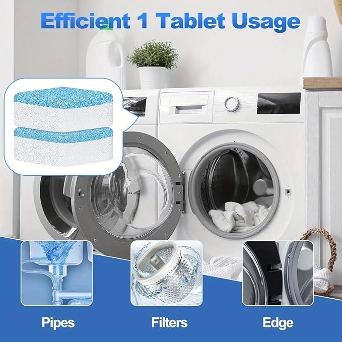 Deep Cleaning Washer Tablets, 12-Pack – Drum, Tub & Seal Care for Front and Top Load Washers, Easy Use, Keeps Washer Fresh and Running Smooth