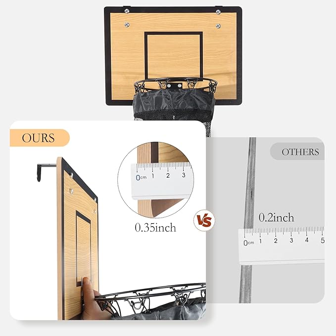 Over the Door Basketball Hoop Laundry Basket ,Wooden Basketball Laundry Hamper with Zipper for Kids Room,Dorm Rooms,Bathroom,Saving Space Storage and Organization