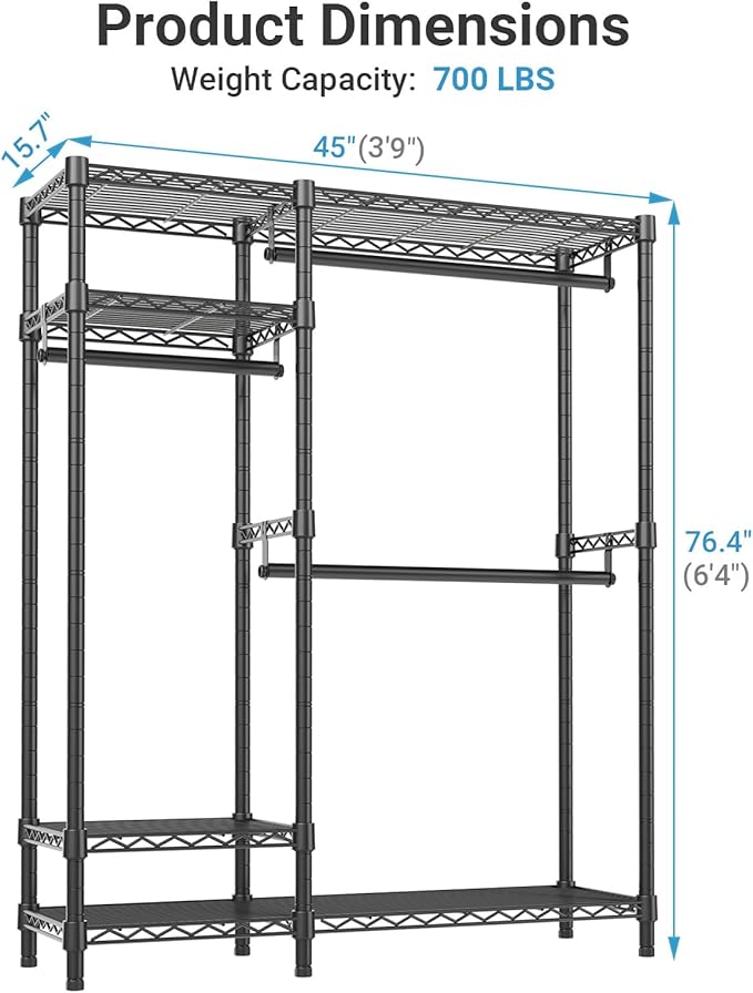 VIPEK V2C Heavy Duty Clothes Rack with Upgraded Polyester Cover, Metal Portable Closet with Adjustable Shelves & Hanging Rods, Freestanding Wardrobe Closet for Bedroom, Max Load 700LBS