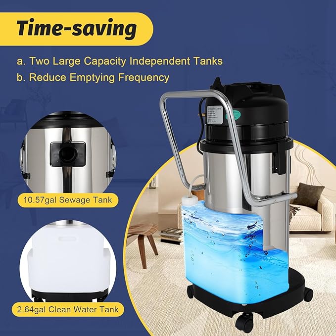 Carpet Cleaner, 110V 1049W 40L Carpet Cleaning Machine Multi-Purpose Wet Dry Upright Vacuum Floor Shampooer Machine with 3 Vacuuming Head for Guest Houses Dry Cleaners Offices