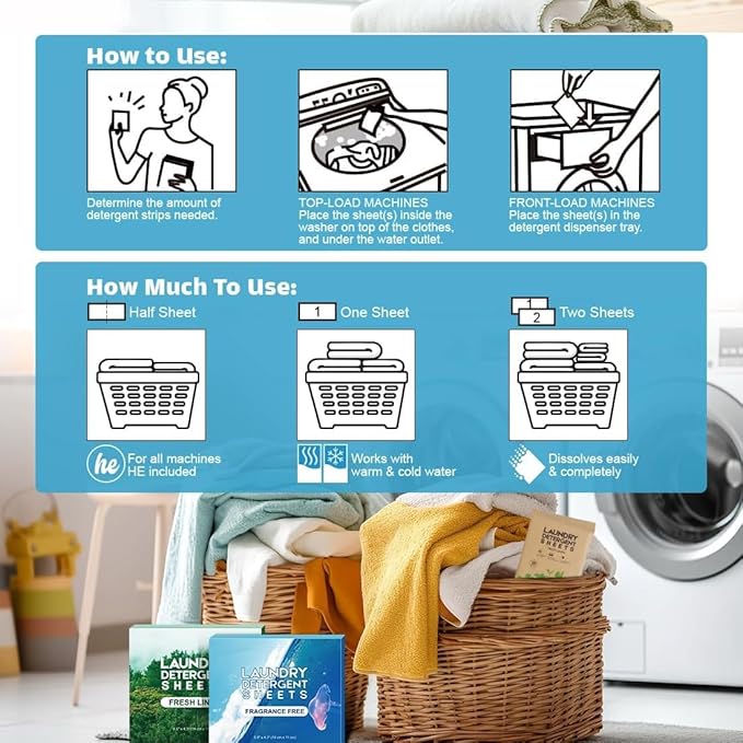 AIDEA Laundry Detergent Sheets, Washer Sheet Detergent, No Plastic Jug, Laundry Soap Sheet For Travel, Home Washing, Fresh Scent-(200 Loads) 100 Sheets