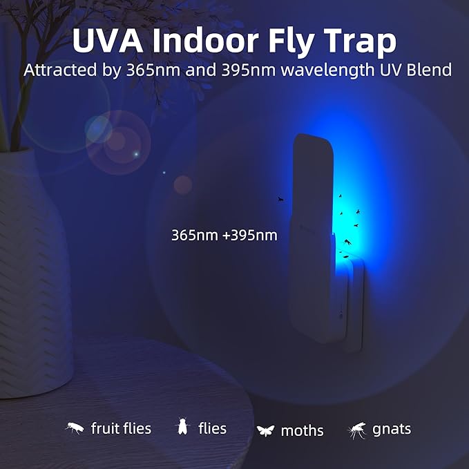 Mosalogic Fly Insect Trap Plug-in Fruit Flies Killer Gnat Trapper Moth Catcher Fly Trapper UV Attractant Catcher for 400 Sq Ft of Protection Blue-1PACK