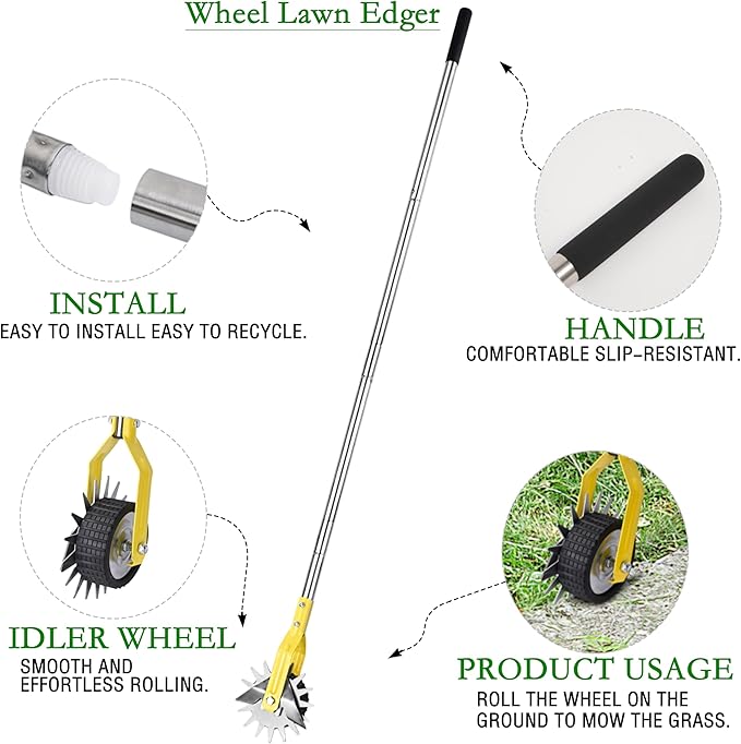 Wheel Rotary Edger，Edger for Lawn Edges Alongside Sidewalks & Driveways，with A 58-Inch Adjustable Handle, Ideal for Enhancing The Beauty of Sidewalks, Driveways, and Garden Lawn Edges