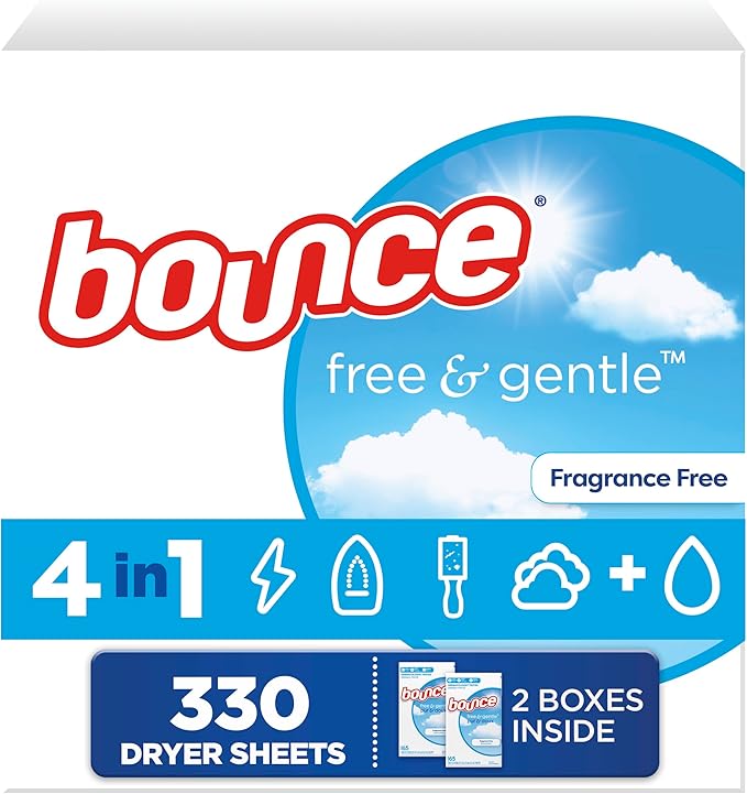 Bounce Free And Gentle Dryer Sheets For Sensitive Skin, Hypoallergenic, Free Of Dyes And Perfumes, Unscented, 330 Count