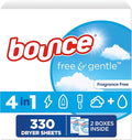 Bounce Free And Gentle Dryer Sheets For Sensitive Skin, Hypoallergenic, Free Of Dyes And Perfumes, Unscented, 330 Count