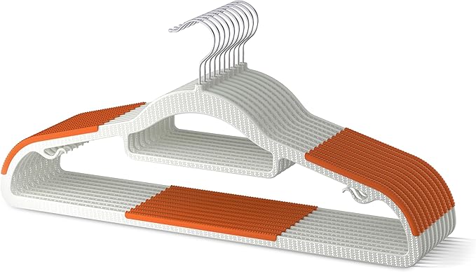 20 Pack Heavy Duty Plastic Hangers, Non Slip Clothes Hangers with Rubber Pads and 360° Hook - Thin Space Saving Hanger, Closet Organizer for Shirt, Pants, Suit, Skirt, Coat - Orange