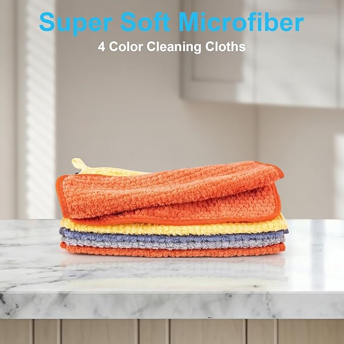 Microfiber Cleaning Cloth,10 Pack Cleaning Towels for Dish Drying Washing, 12"X12" Soft Absorbent, Streak-Free, Lint-Free, Reusable Microfiber Cloth Rags for Car, House, Kitchen(Assorted Color)