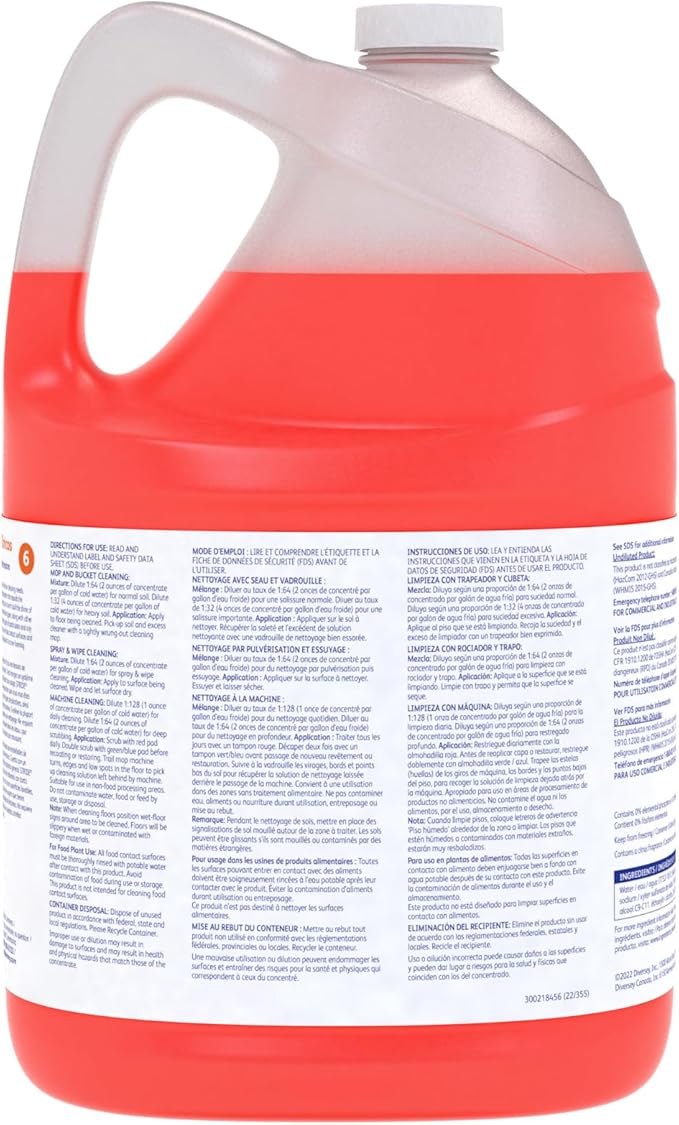Diversey 903904 Stride Citrus Neutral Cleaner, Commercial Floor Cleaner, Citrus Scent, Concentrate, 1-Gallon (Pack of 4)