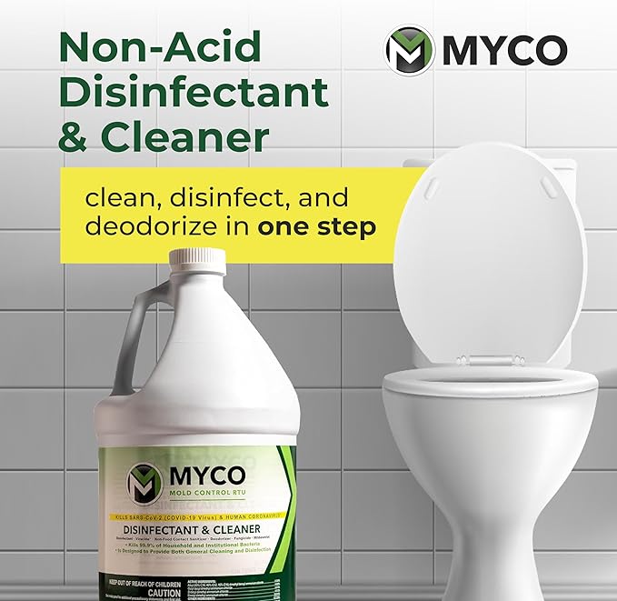 Myco Mold Control RTU – Ready-to-Use EPA-Registered Hospital Grade Disinfectant & Cleaner, Quat Formula for Mold Remediation & Bacteria Control, Commercial & Residential Use, 1 Gallon