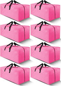 Cosy Family 8 Pack Heavy Duty Extra Large Moving Bags with Backpack Straps - Strong Handles & Zippers, Storage Totes For Space Saving, Fold Flat, Alternative to Moving Box (40 gal, Pink)