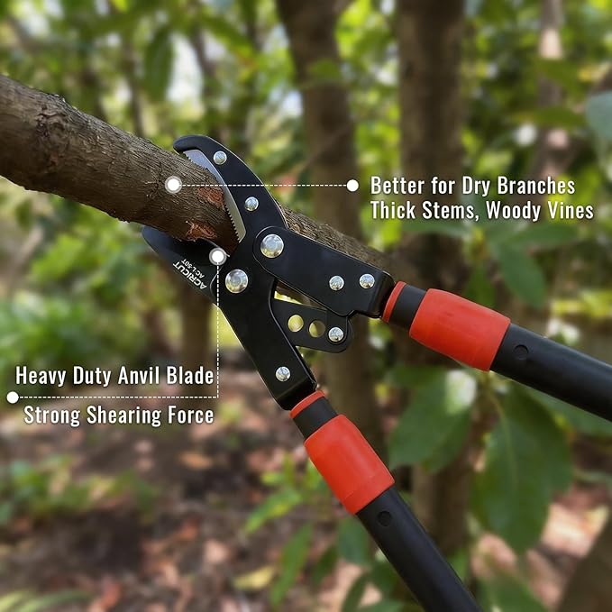 AGRICUT Extendable Garden Loppers Anvil - Tree Trimmer 2" Cut Capacity Hedge Clippers with Sharp High Carbon Steel Blade Hand Loppers for Cutting Branches