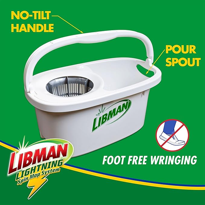 Libman Lightning Spin Mop System Plus 3 Refill Head | Mop and Bucket with Wringer Set | Floor Mop | Spin Mop | Libman Mop | Mops for Floor Cleaning | Hardwood Floor Mop | 4 Total Mop Heads Included
