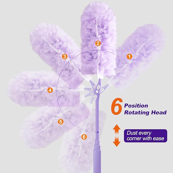 JOYMOOP Scented Telescopic Duster kit, 3FT Extendable Handle (Purple) + 24 Purple Refills for Swiffer Feather Duster,Easy Cleaning for Ceilings, Ceiling Fans, Blinds, Vents & Shelves
