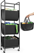 Moforoco Vertical Laundry Sorter 3 Section with Removable Bag, Laundry Hamper with Wheels, 120 L Rolling Laundry Baskets organizer for Bathroom, Apartment, Dorm Room, Black