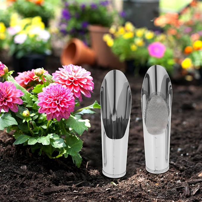 2Pcs Stainless Steel Garden Shovel and Soil Sifter Set for Planting, Portable Soil Scoop and Sifter for Bonsai, and Vegetable Gardening