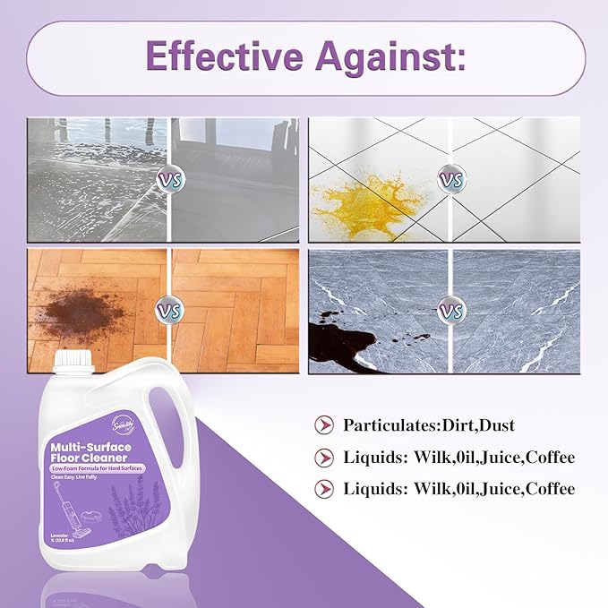 Snowlily 33.8 FL OZ Floor Cleaning Solution Compatible with Robot Vacuum, Residue & Streak Free, Low Foam Floor Cleaner for Mopping, for All Robot Vacuum Mops & Wet Dry Vacuum Cleaners, Lavender
