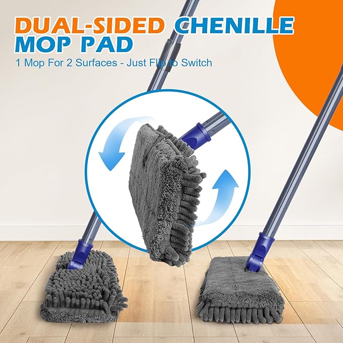 Mops for Floor Cleaning, Masthome Flat Dust Mop with 4 Reusable Pads, 2-Sided Microfiber Dust Mop for Wet & Dry Use, Flat Flip Mops for Hardwood, Laminate, Vinyl,Kitchen, Tile -1 Scraper