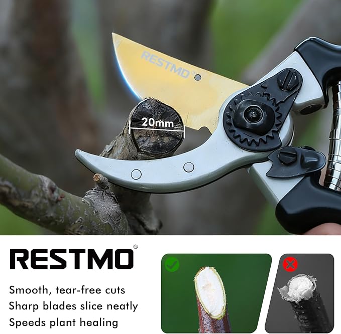 RESTMO 8.6" Professional Pruning Shears, Premium Titanium SKS5 Steel Blade for Long-Lasting Sharpness, Forged Aluminum Handles for Durability, Bypass Pruners for Gardening, Clippers & Scissor Tool