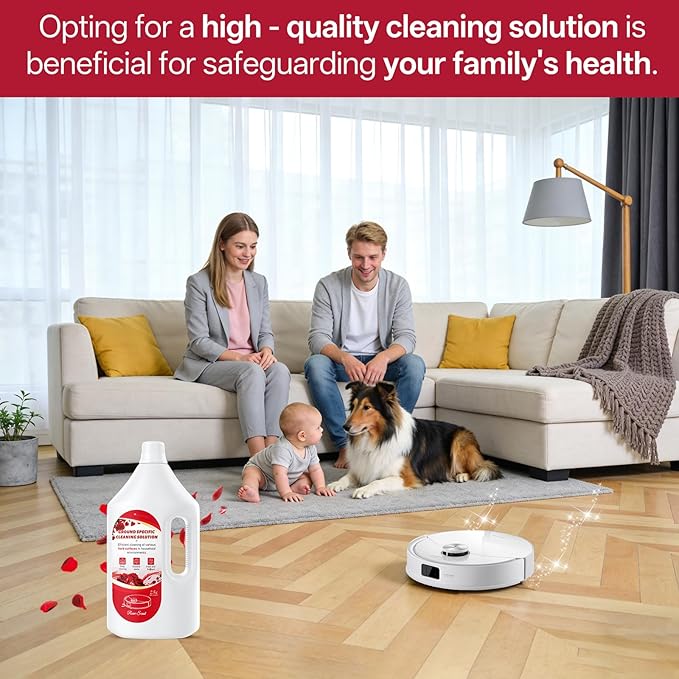 Floor Cleaning Solution Rose Scent, Compatible with Roborock Cleaning Solution Quick Drying Without Residue Suitable for All Robot Vacuums and Wet Dry Dual-Use Vacuum Cleaners (1 L, Rose)