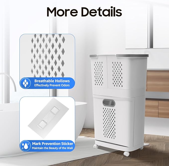 Bathroom Laundry Basket 2 Layer Clothes Storage Basket Household Bathroom Simple Storage Shelf Kitchen Shelf Fruit Stand with Wheels Vertical Standing Storage Basket Stand