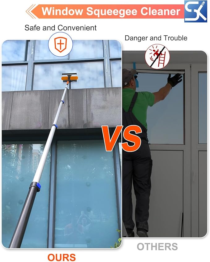 26FT Reach Window Squeegee for Window Cleaning Kit with 5-19 Foot Telescoping Extension Pole, 2 in 1 Window Squeegee, Cobweb Duster, Dust Kit Window Washing Kit for Car, Shower Glass Door