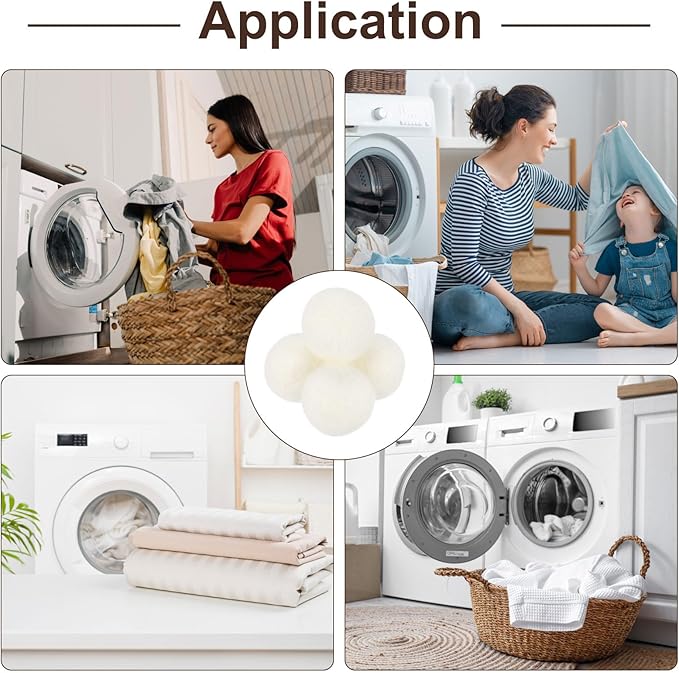 uxcell 4 Pcs Wool Dryer Balls, 1.2 Inches Wool Laundry Dryer Balls for Reducing Clothing Static and Wrinkles, White