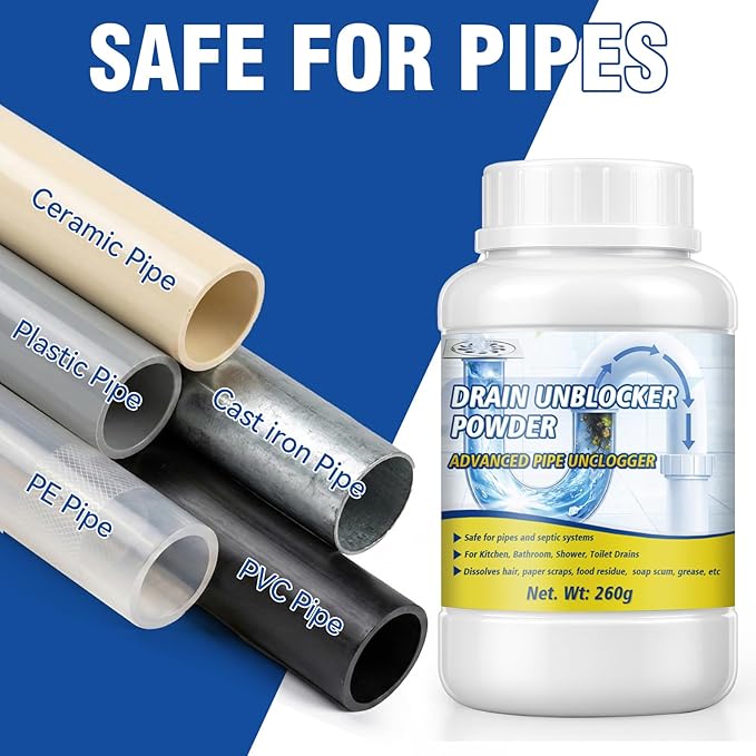 Powerful Drain Clog Remover, 260g Pipeline Dredging Agent & Drain Cleaner Fast Dissolves Hair, Paper Scraps, Food, Grease & Soap Scum, Unclog Sink Drains, Kitchen sinks, Shower pipes, Toilet