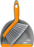 Mini Broom with Dustpan Combo Set Small Dust pan and Brush Set Quick Cleanup Debris Dust for Floor Countertop Worktop Desk Pet Cage (Grey+Orange)