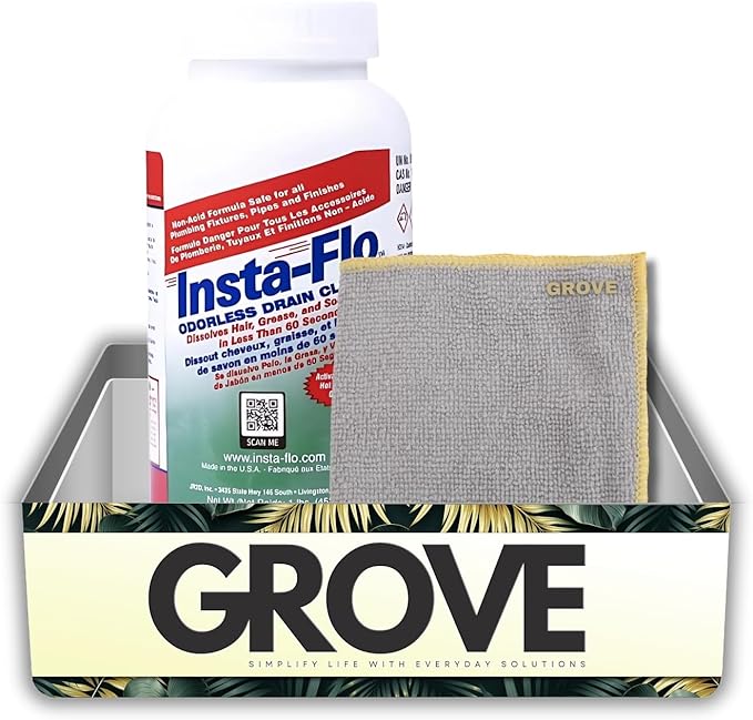 Insta-Flo Crystals Drain Cleaner 1 lb Bundle with Microfiber Cloth – Powerful Crystal Lye Opener for Clog Removal – Safe and Effective for Household Pipes – Gift Set (2 Items)