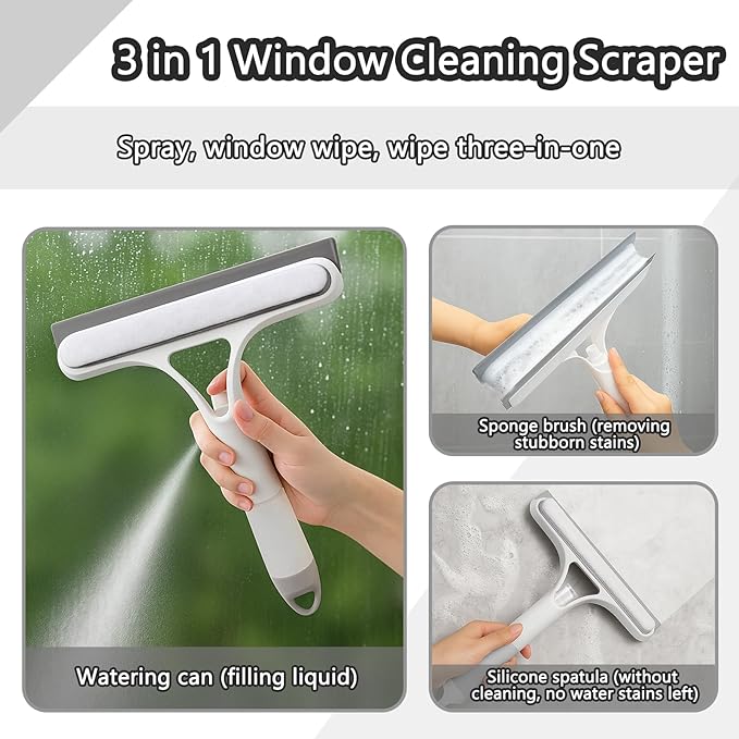 XANGNIER Window Cleaner Tool Kit,2026 3 in 1 Window Cleaning Scraper with Spray,Thickened Magic Cleaning Cloth,Window Scrubber Cleaning Squeegee for Glass,Mirror,Shower Doors,Car Windshields(White)
