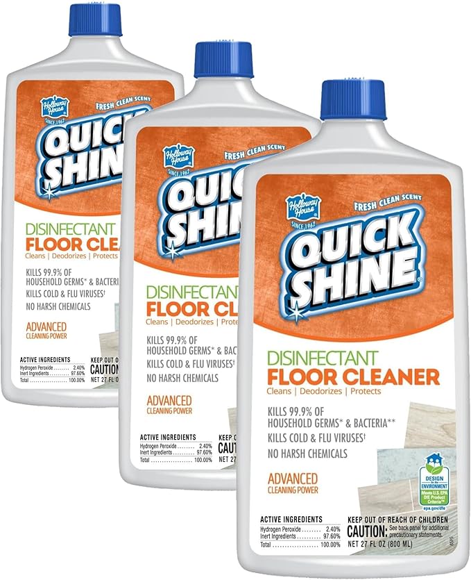 Quick Shine Disinfectant Floor Cleaner 27oz | Hospital Level Disinfectant Kills 99.9% Germs & Bacteria | Cleans w/Power of Hydrogen Peroxide & No Harsh Chemicals | Streak Free & Zero Residue