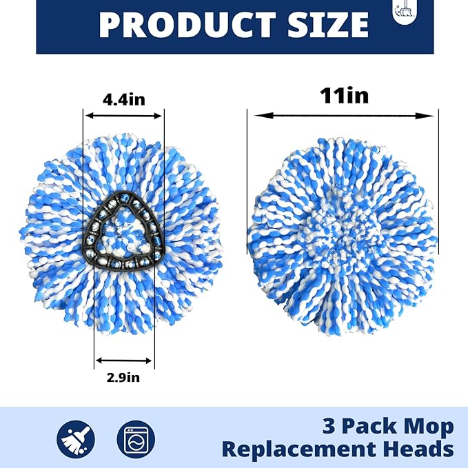 2-Tank Spin Mop Replacement Head, 3 Pack Mop Head Replacement, Microfiber, Machine Washable, Easy to Replace and Deep Cleaning