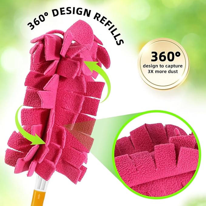 7pcs Reusable Duster,360° Electrostatic Duster Refills,Washable Heavy Duty Dusters,High-Density Microfiber,Suitable for Cleaning Bedrooms, Offices, Cars(1Handle+1Bathroom Brush+7Replacement Brushes)