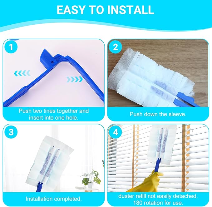60 Count Disposable Duster Refills for Cleaning, for Swiffer Duster Refill, Multi-Surface Dusting Refills, Dusting Furniture, Blinds, Ceiling Fans, Helps Remove Allergens