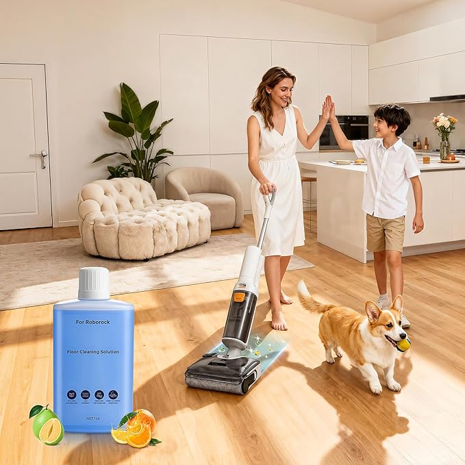 Floor Cleaning Solution Compatible with Roborock Robot Vacuum and Wet Dry Vacuum Cleaner, Deeply Cleans Various Hard Floors Without Leaving any Residue. 1L, 33.81 Fl Oz, Pomelo and Citrus Fragrance