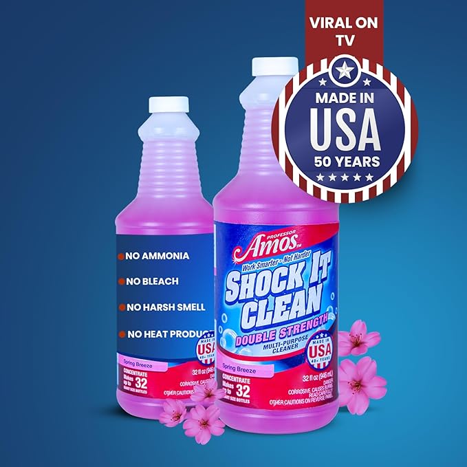 Professor Amos Shock It Clean MultiPurpose Cleaner Double Strength Concentrate All Purpose Carpet, Jewelry, Upholstery, Leather, Stain Remover & Floor Cleaner (Spring Breeze 32 Oz)