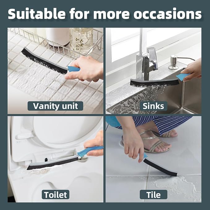 Toilet Brush, 2 Pcs Bathroom Cleaning Brush, Toilet Scrubber, Deep Toilet Bowl Brush with Hanging Hole, Multifunctional Gap Cleaning Brush, Bristles for Kitchen Sinks, Tub,Shower (2, Light Blue)
