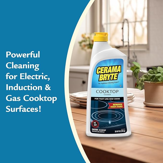 Cerama Bryte Ceramic Cooktop Cleaner (28 oz), Scraper and 5 Cleaning Pads Combo Kit