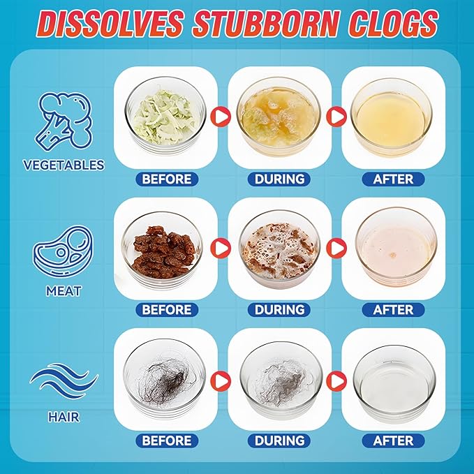 Drain Clog Remover, Powerful Sink Drain Cleaner Powder, Fast Removes Clogs, Hair, Grease & Soap Scum, for Pipes Home Use 260g