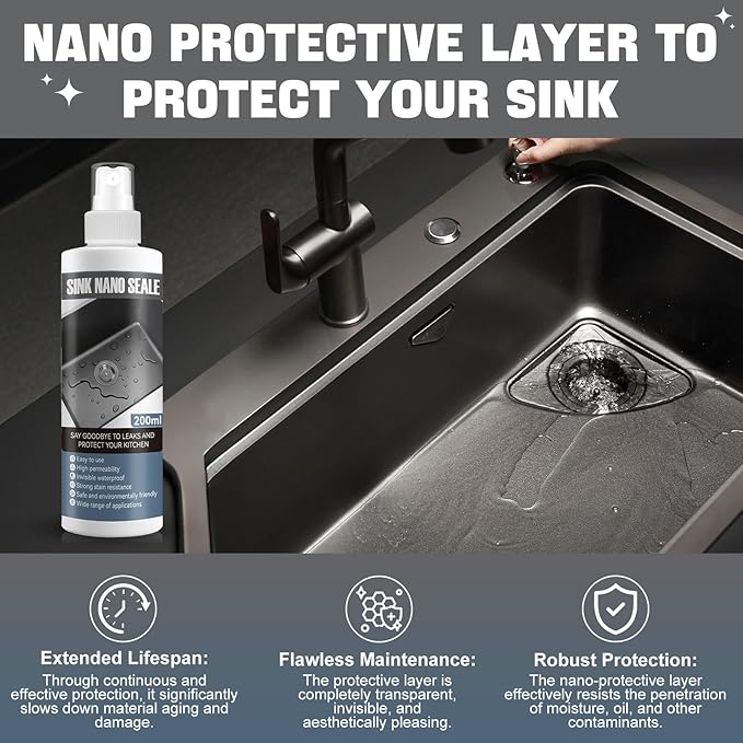 Granite Cleaner and Sealer for Granite Ceramic, Natural Stone Sinks, Restores Shine, Waterproof, All-in-One Cleaning Included 300g Granite Cleaner, 200ml Granite Sealer, 2 Sponges & Microfiber Cloth